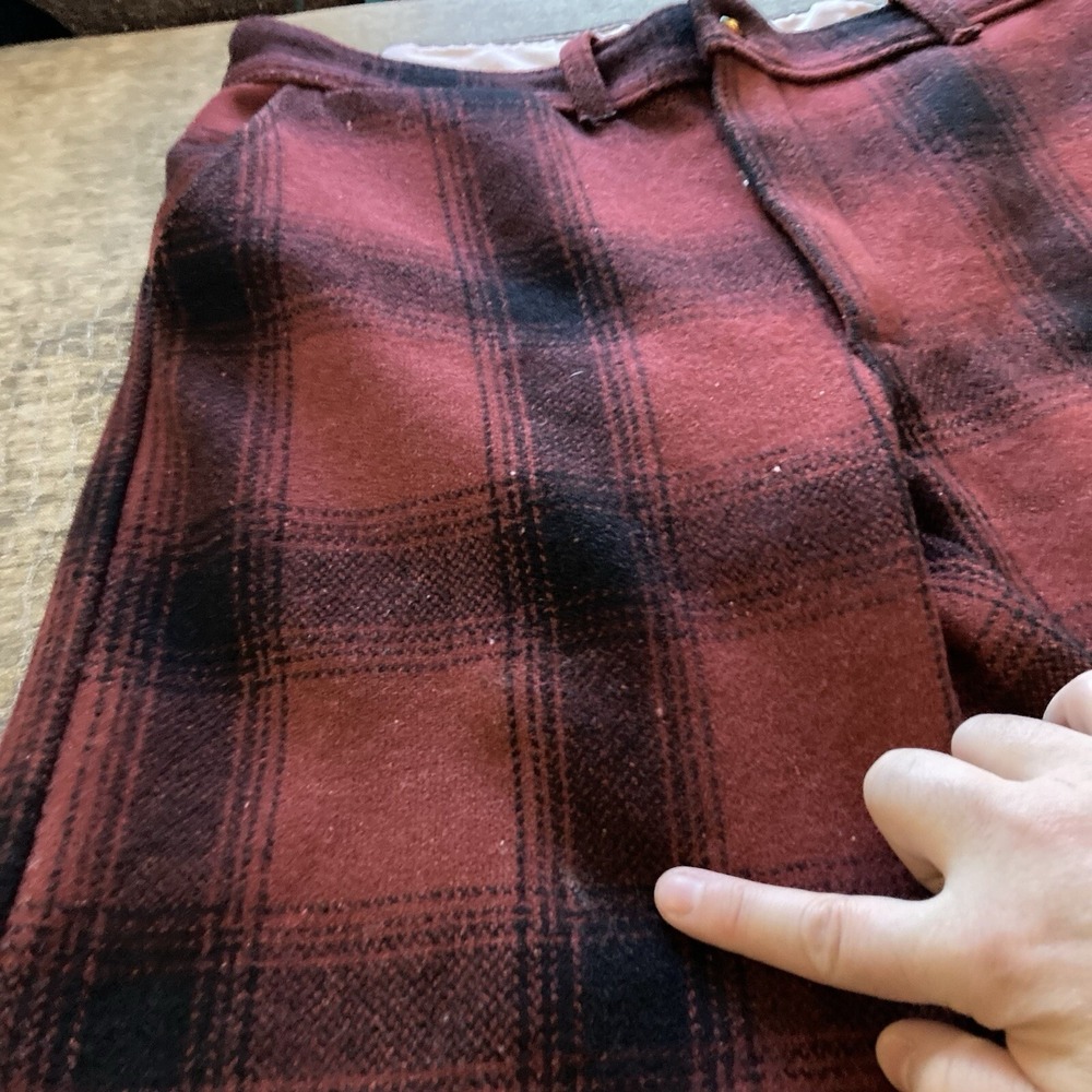 Vtg Big Bill Wool Blend Hunting Pants Mens 34 x 30 Red Plaid w/ FLAW Canada Made - Picture 9 of 16